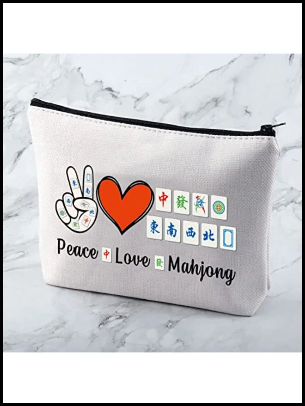 Funny Mahjong Waterproof Toiletry Cosmetic Bag Polyester Zip Pouch